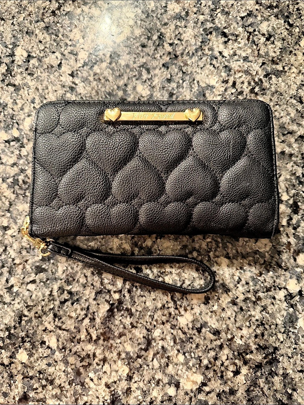 Betsey Johnson Quilted Heart Zip Around Wallet with Wristlet Strap Wristlet